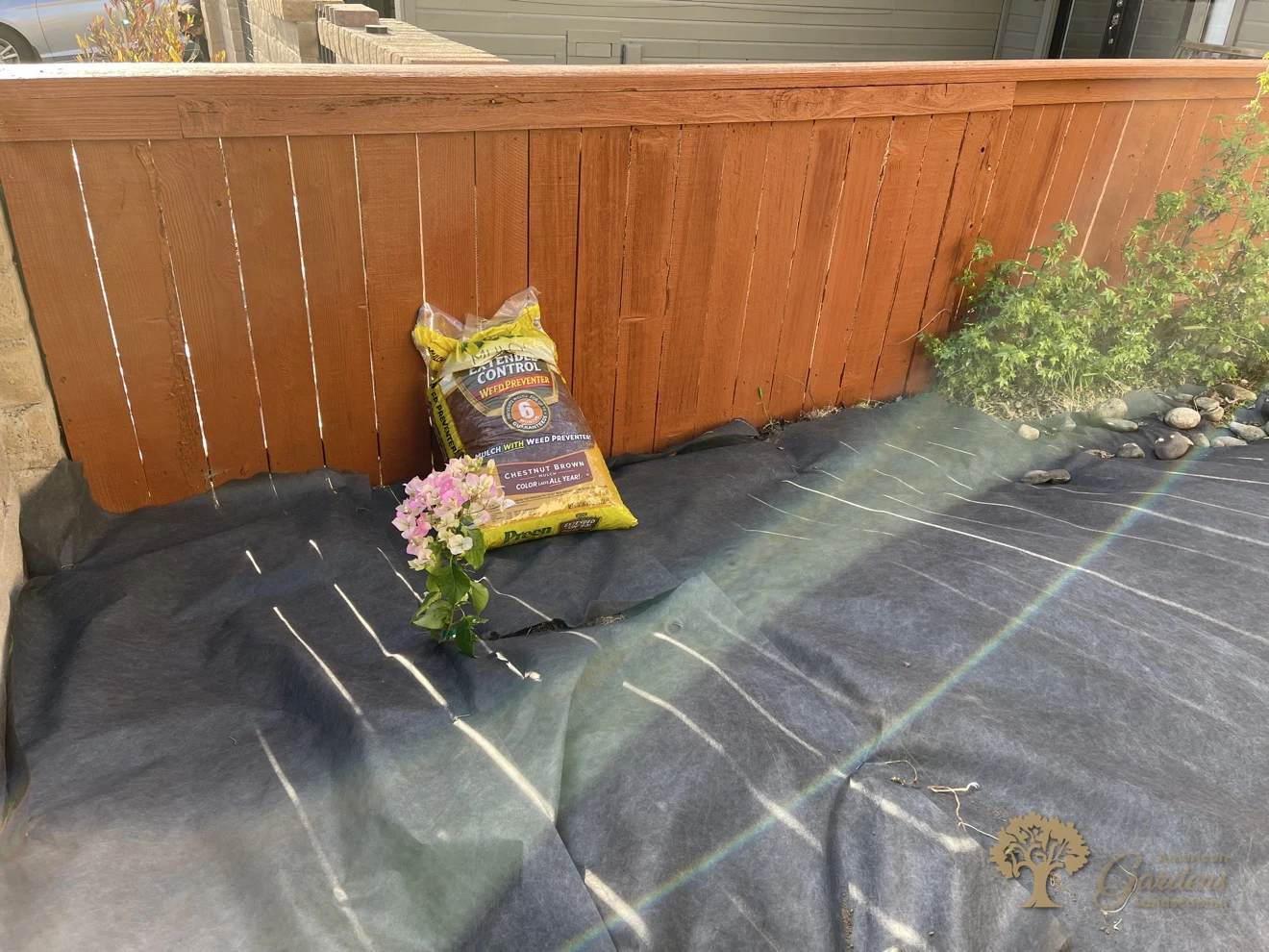 Citrus Heights Backyard Landscaping – Weed Fabric Installation – American Gardens Landscaping