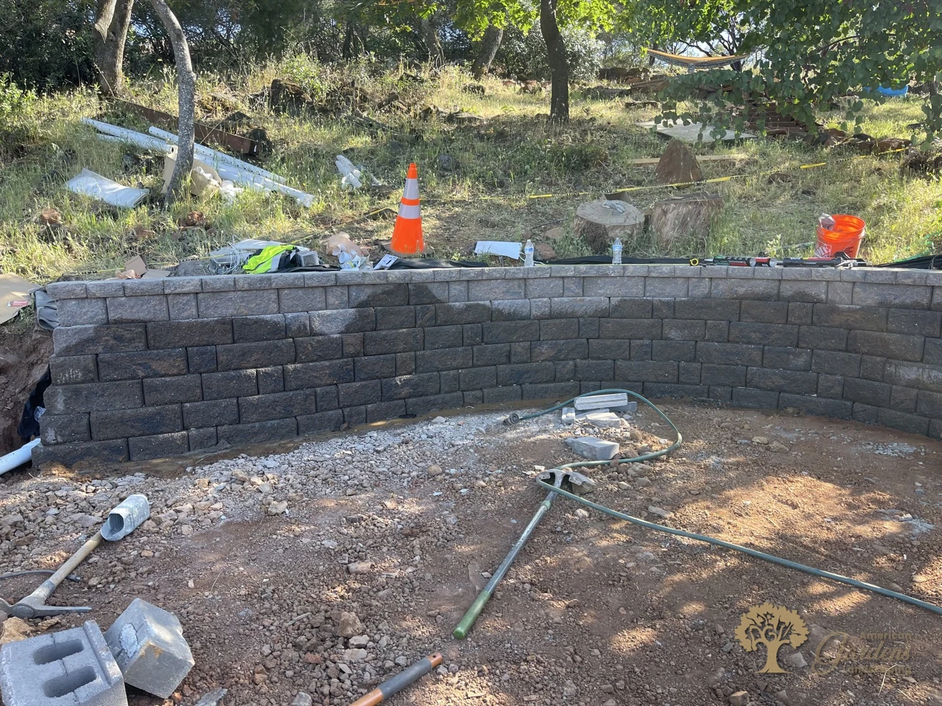 Finished segmental block retaining wall with capstones in Shingle Springs