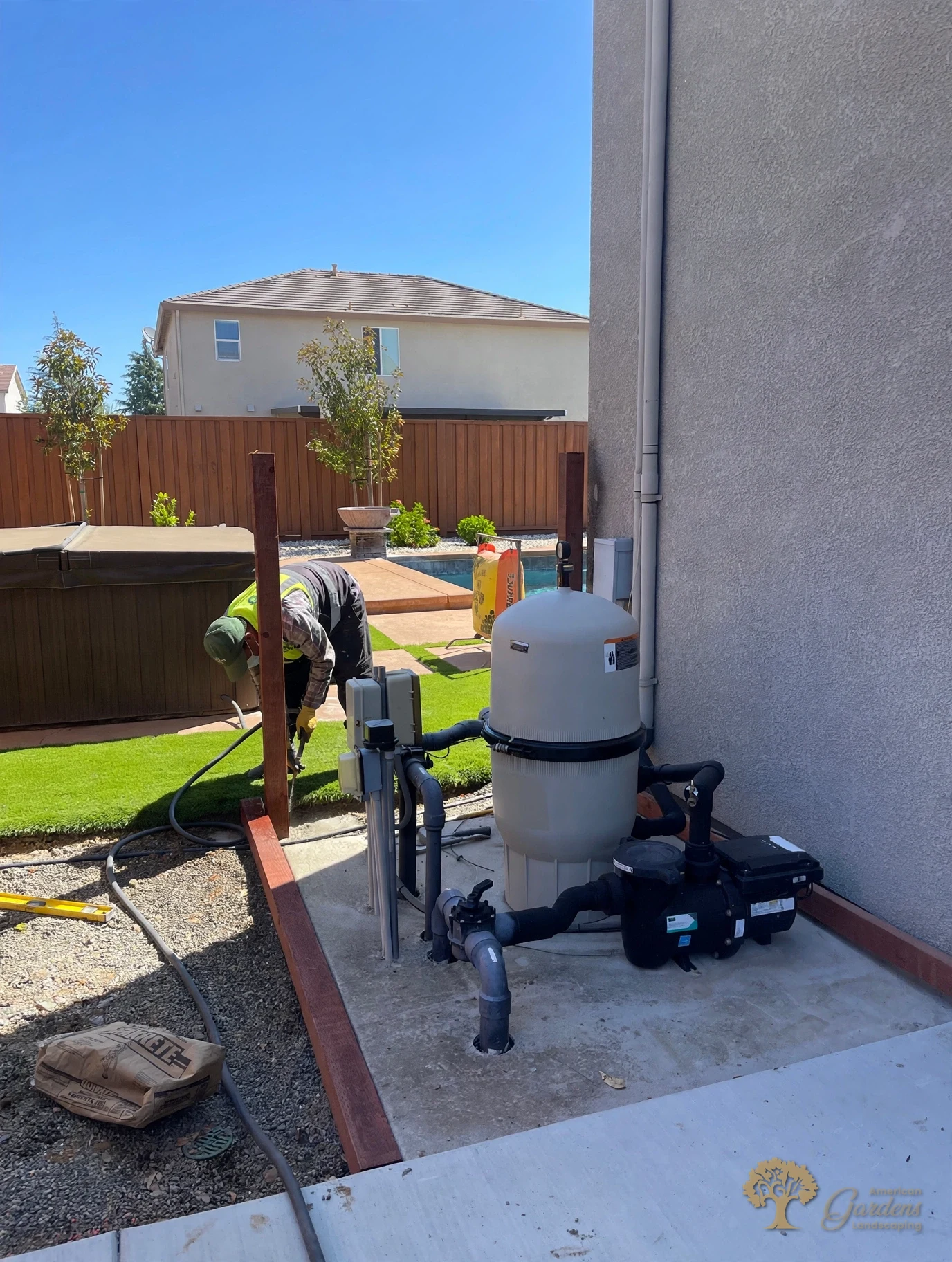 Enclosure posts up around the pool equipment in Rocklin – American Gardens Landscaping