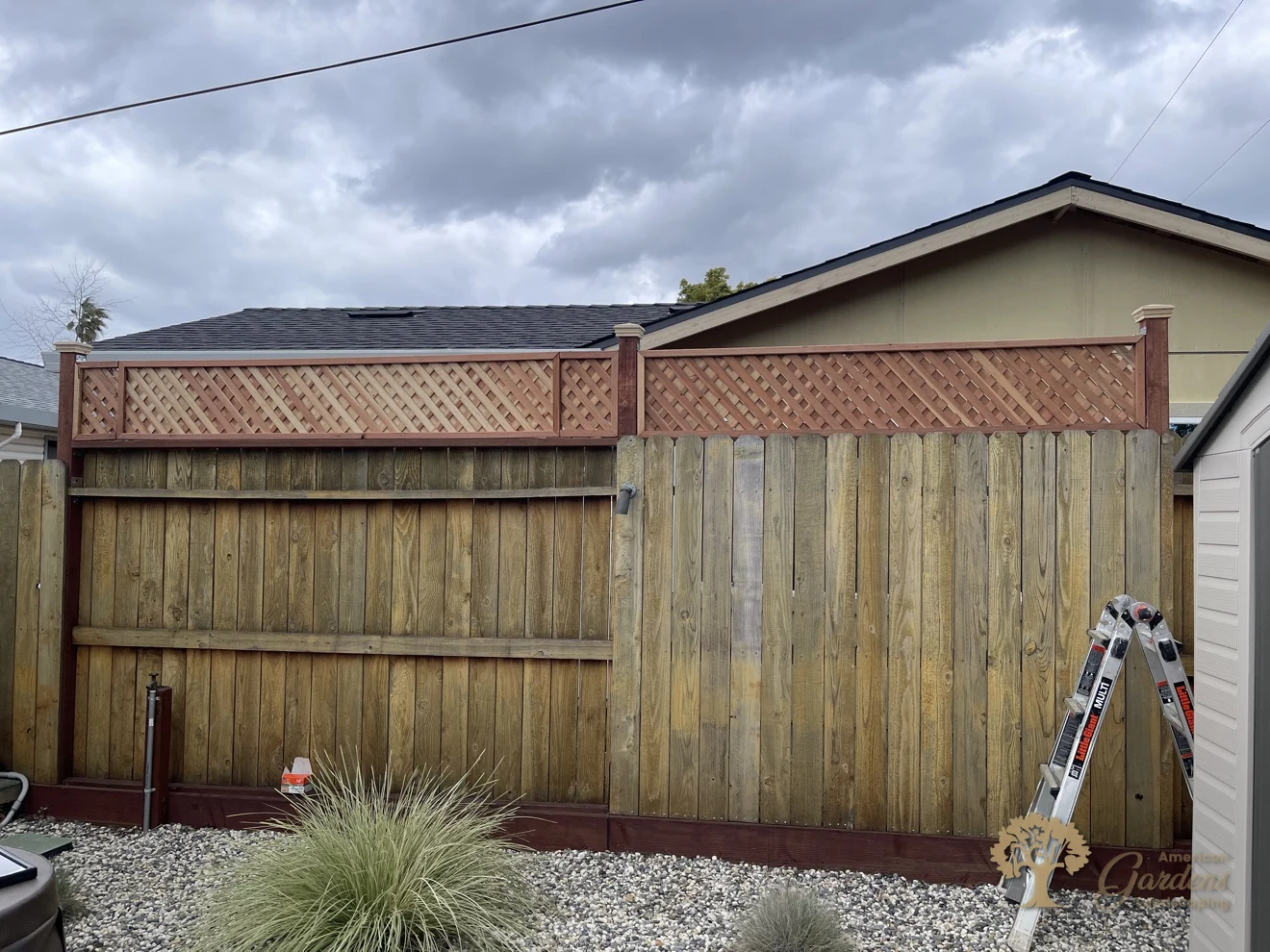 Finished redwood lattice topper for extra privacy in Rancho Cordova – American Gardens Landscaping