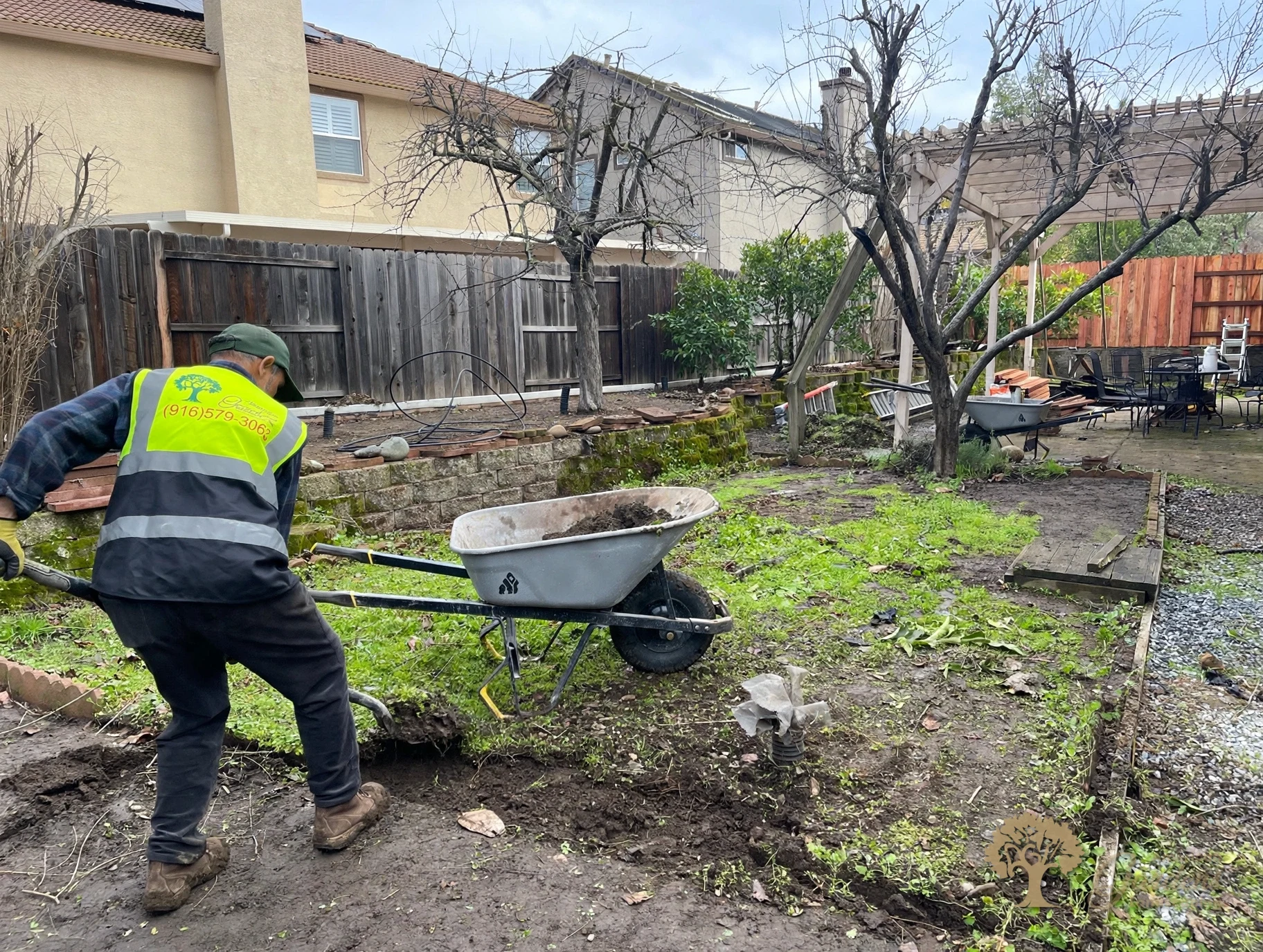 Excavating and grading the backyard for artificial turf in Folsom – American Gardens Landscaping