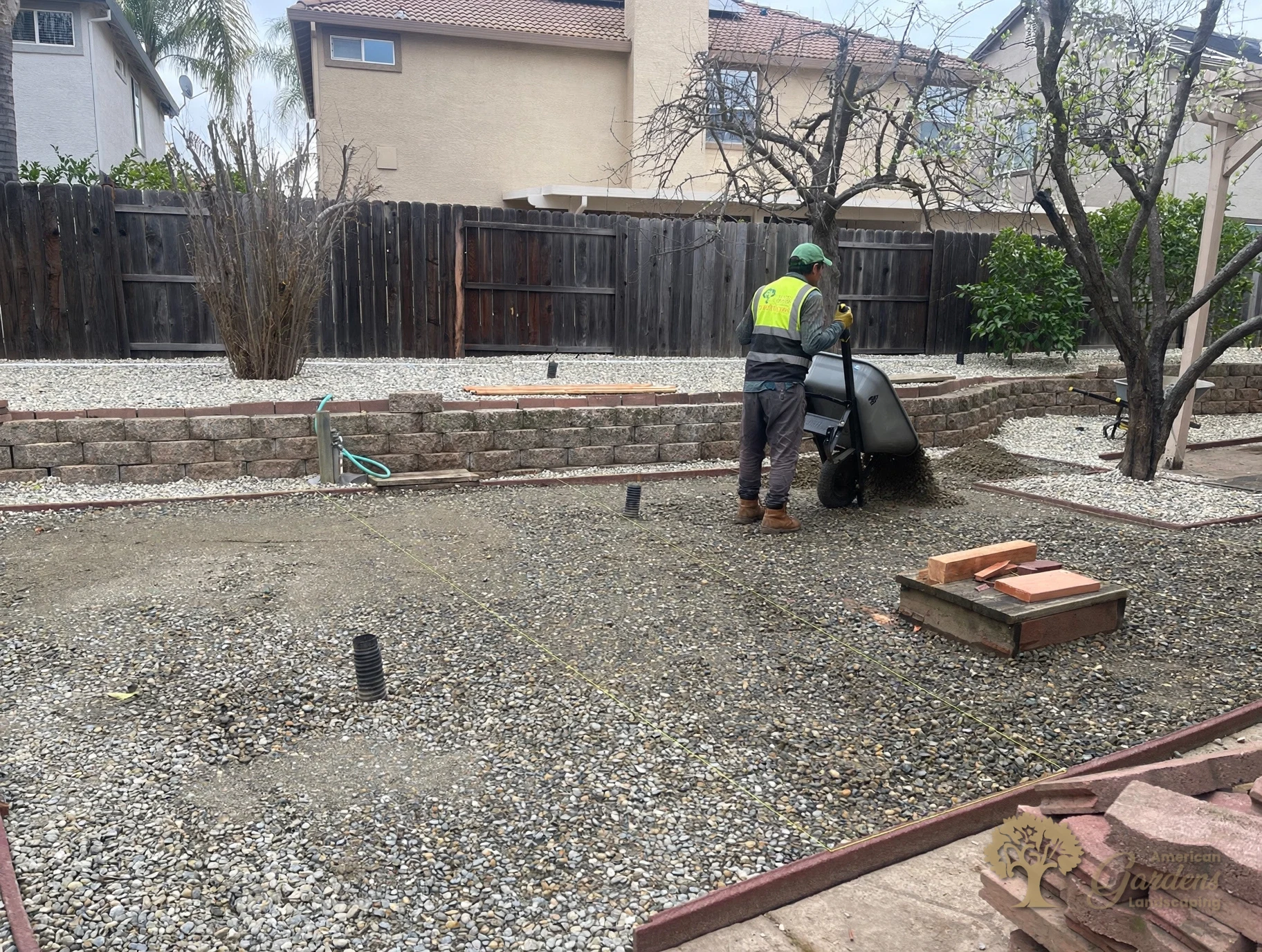 Hauling base material for the new artificial lawn in Folsom – American Gardens Landscaping