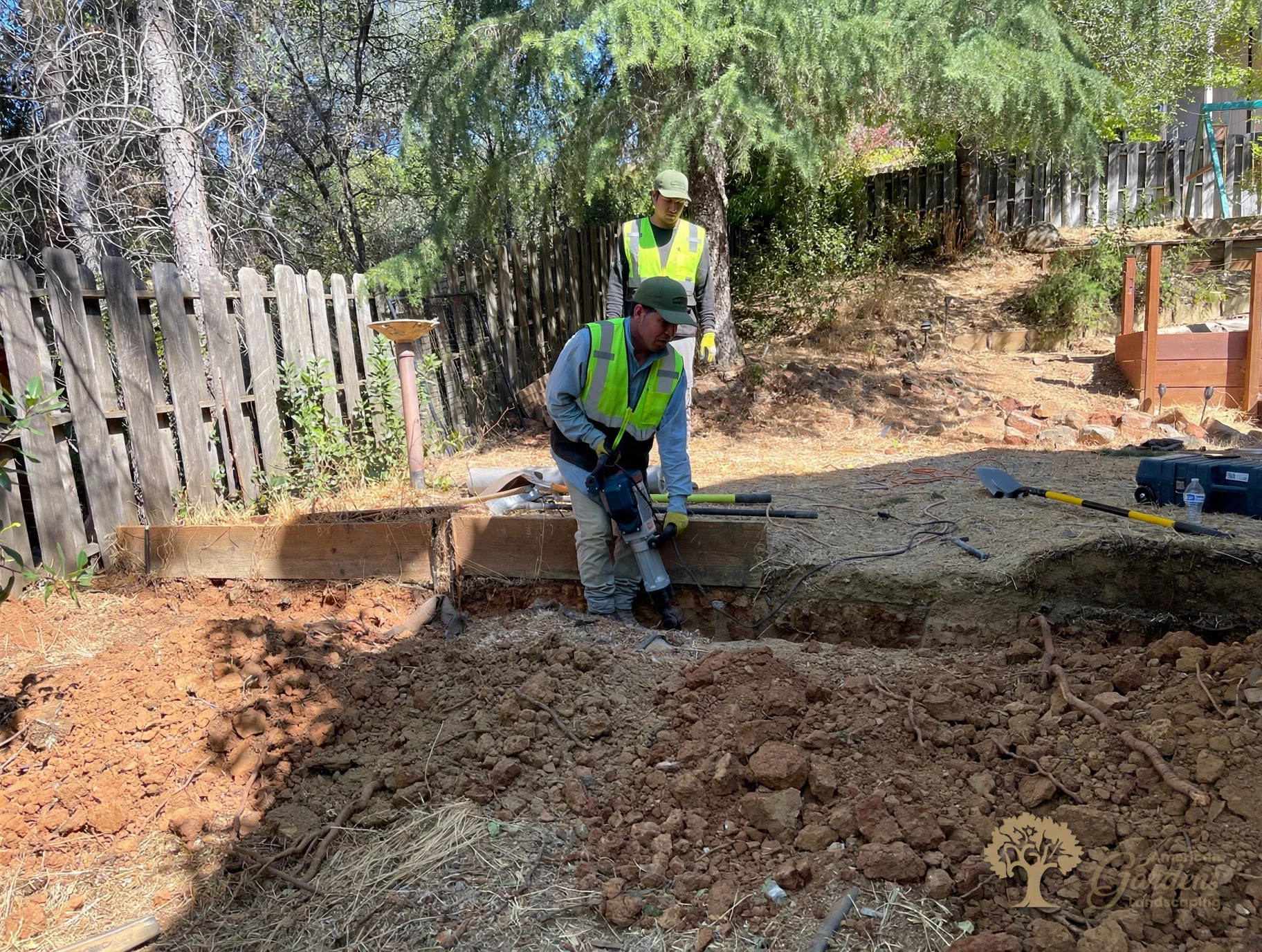 Block retaining wall excavation in Shingle Springs – American Gardens Landscaping