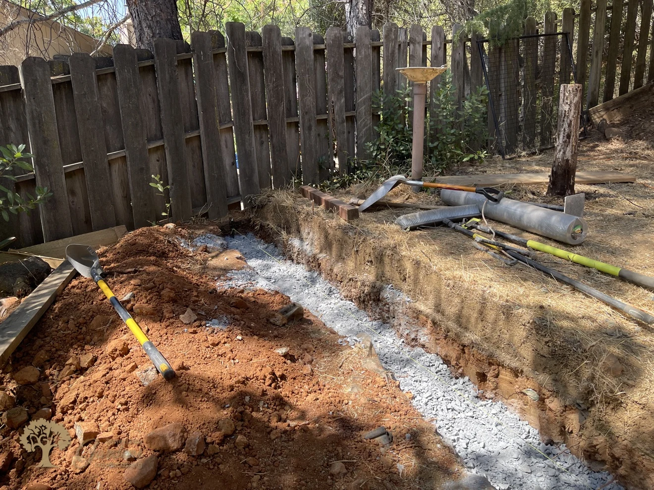 Gravel footing trench for the block retaining wall in Shingle Springs – American Gardens Landscaping