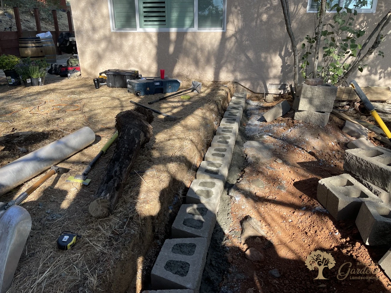 First block course with concrete-filled cores in Shingle Springs – American Gardens Landscaping