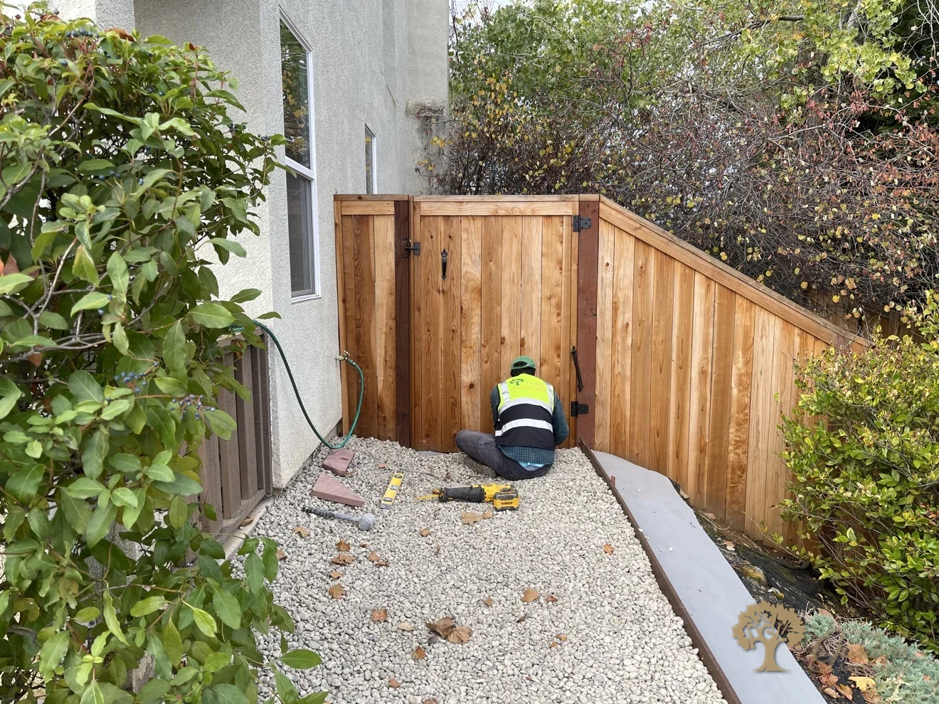 Setting the first flagstones of the front walkway in El Dorado Hills – American Gardens Landscaping