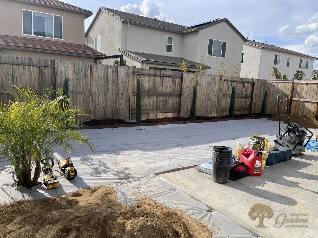 Weed barrier fabric installed across the yard in Lincoln – American Gardens Landscaping
